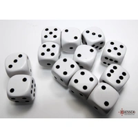 CHX 25601 Opaque White/black 16mm d6 Dice Block (12 dice)