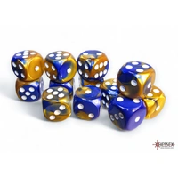 CHX 26622 Gemini Blue-Gold/white 16mm d6 Dice Block (12 dice)