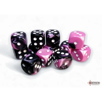 CHX 26630 Gemini Black-Pink/white 16mm d6 Dice Block (12 dice)