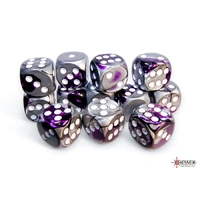 CHX 26632 Gemini Purple-Steel/white 16mm d6 Dice Block (12 dice)