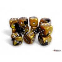 CHX 26651 Gemini Black-Gold/silver 16mm d6 Dice Block (12 dice)