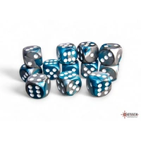 CHX 26656 Gemini Steel-Teal/white 16mm d6 Dice Block (12 dice)