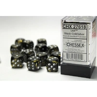 CHX 27618 Leaf Black Gold/silver 16mm d6 Dice Block (12 dice)