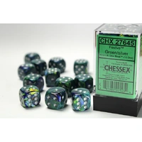 CHX 27645 Festive Green/silver 16mm d6 Dice Block (12 dice)