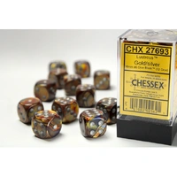 CHX 27693 Lustrous Gold/silver 16mm d6 Dice Block (12 dice)