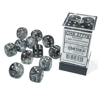 CHX 27778 Borealis Light Smoke/silver Luminary 16mm d6 Dice Block (12 dice)